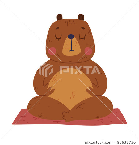 Funny Bear Animal on Yoga Mat Practicing Asana and Breathing Vector Illustration 86635730