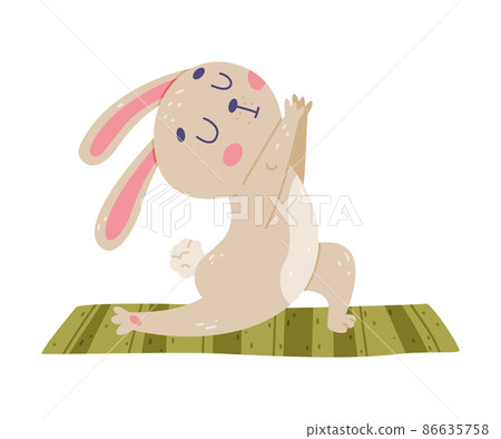 Funny Hare Animal on Yoga Mat Practicing Asana and Stretching Vector Illustration Funny Hare Animal on Yoga Mat Practicing Asana and Stretching Vector Illustration 86635758