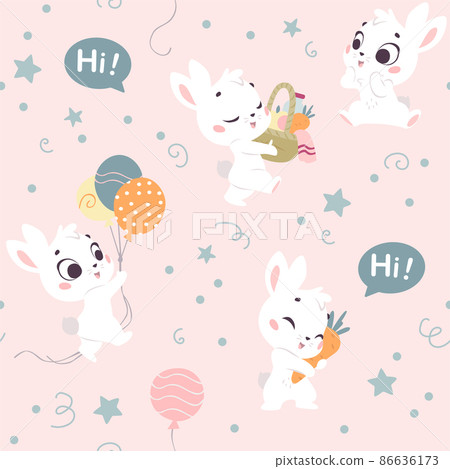 Vector seamless pattern with cute little white bunnies isolated. 86636173