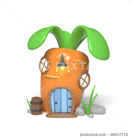 Cute cartoon carrot house. 3D illustration. 86637258