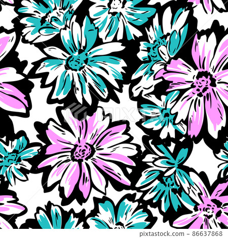 Floral seamless pattern. Hand drawn large flower buds. Brush strokes. Botanical background. Summer garden texture. 86637868