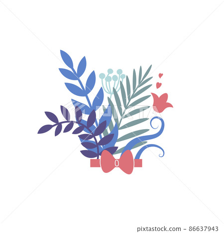 Spring bouquet of branches with leaves and plants. Vector isolated illustration on white background. Valentine's day design. Spring bouquet of branches with leaves and plants. Vector isolated illustration on white background. Valentine's day design. 86637943