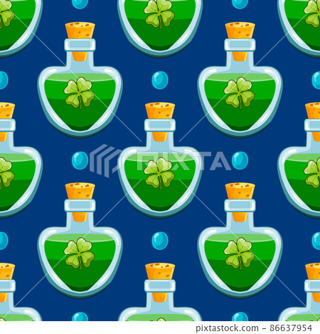 Seamless pattern cartoon vector bottle with clover leaf Seamless pattern cartoon vector bottle with clover leaf 86637954