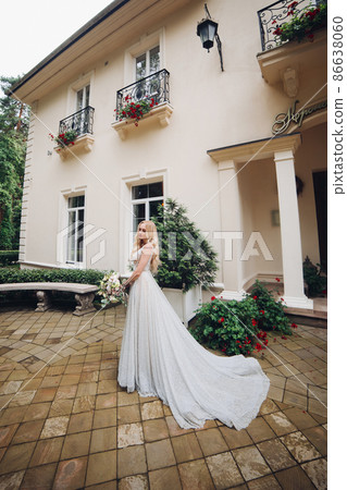 Bride in perfect wedding dress posing against Bride in perfect wedding dress posing against 86638060