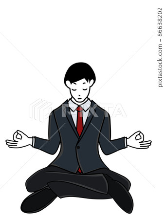 插圖素材：在冥想中打坐的商人（用於正念和思想組織的形象） 86638202