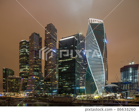 Moscow city at winter night. Modern skyscrapers in Moscow-city downtown. Moscow, Russia Moscow city at winter night. Modern skyscrapers in Moscow-city downtown. Moscow, Russia 86638260