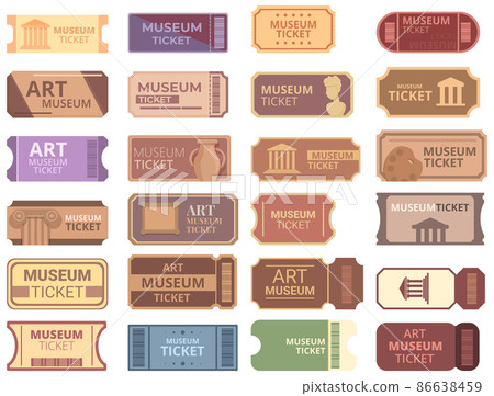 Museum ticket icons set cartoon vector. Gallery sculpture 86638459