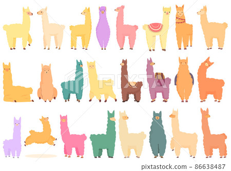 Lama icons set cartoon vector. Animal alpaca 86638487
