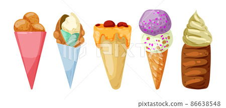 Ice cream set in a detailed style. Ice cream set in a detailed style. 86638548