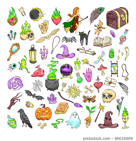 A collection of magical items in a modern style. Witchcraft accessories. A collection of magical items in a modern style. Witchcraft accessories. 86638809