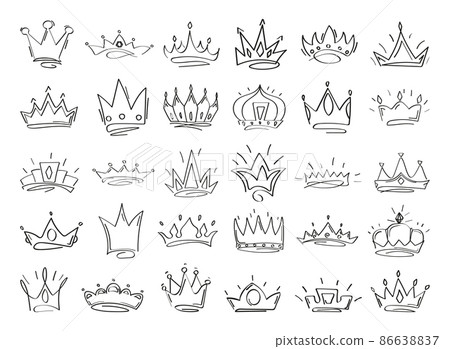 Collection of linear crowns in doodle style. 86638837