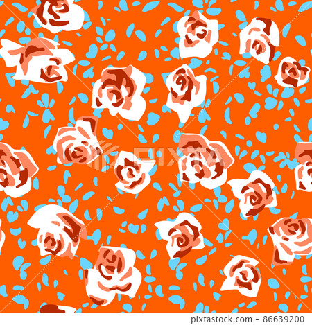 Seamless pattern made of roses buds with petals scattered. Flat cut out paper style. Floral collage. Summer botanical background in modern manner. Nature motif for textile and fabric texture. Seamless pattern made of roses buds with petals scattered. Flat cut out paper style. Floral collage. Summer botanical background in modern manner. Nature motif for textile and fabric texture. 86639200