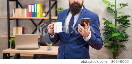 Smartphone for work. Man crop view use smartphone. Mobile communication. For business use 86640003