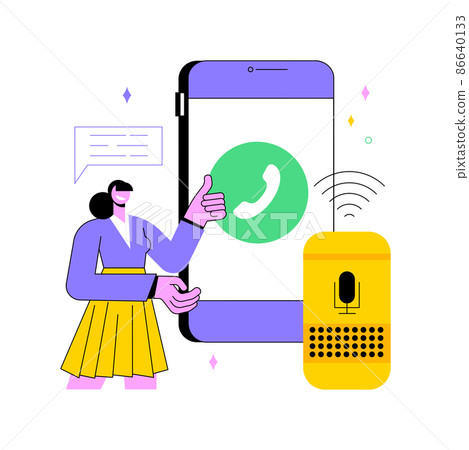 Hands-free phone calling abstract concept vector illustration. Smart speaker phone calls, remote smartphone connection, safe driving technologies, voice commands communication abstract metaphor. 86640133
