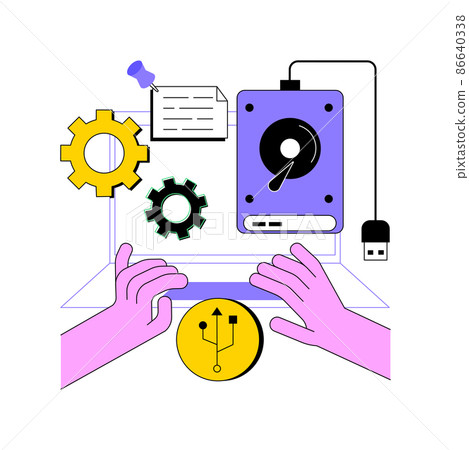 External hard drive abstract concept vector illustration. Data storage device, external storage hdd, portable hard disk, PC backup, flash memory, computer accessories abstract metaphor. 86640338