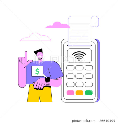 NFC connection abstract concept vector illustration. Bank connection, NFC communication, contactless card payment method, banking technology, financial transaction, paying app abstract metaphor. NFC connection abstract concept vector illustration. Bank connection, NFC communication, contactless card payment method, banking technology, financial transaction, paying app abstract metaphor. 86640395