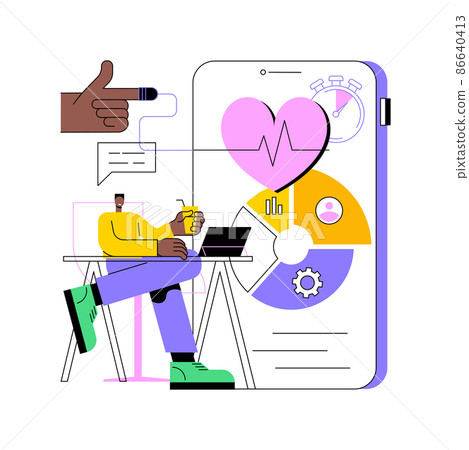 Digital wellbeing abstract concept vector illustration. Office wellbeing, digital health, device stress management, device and internet free time, social media time tracking app abstract metaphor. 86640413