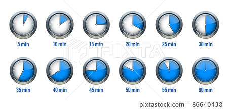 Timer clock, stopwatch icon set. Label preparation time or cooking time 86640438