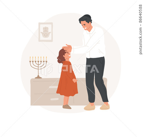 Blessing children abstract concept vector illustration. Jewish father blessing his daughter, everyday religion rituals, believing family old tradition, spiritual practices abstract metaphor. 86640588