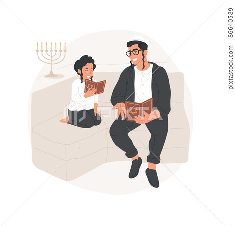 Orthodox Family abstract concept vector illustration. Orthodox father and son reading, teaching Torah to child, everyday religious ritual, family tradition, spiritual practice abstract metaphor. Orthodox Family abstract concept vector illustration. Orthodox father and son reading, teaching Torah to child, everyday religious ritual, family tradition, spiritual practice abstract metaphor. 86640589
