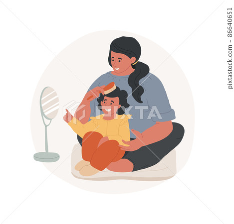 Teach brushing hair abstract concept vector illustration. Children self-care skill development, parent helps to brusch hair, morning routine, homebased daycare, personal hygiene abstract metaphor. 86640651