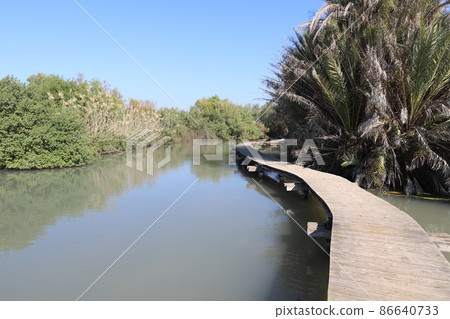 footbridge in a city park in northern Israel. 86640733