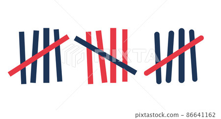 Tally marks wall sticks lines counter. Blue and red counting signs isolated on white background. Vector illustration Tally marks wall sticks lines counter. Blue and red counting signs isolated on white background. Vector illustration 86641162