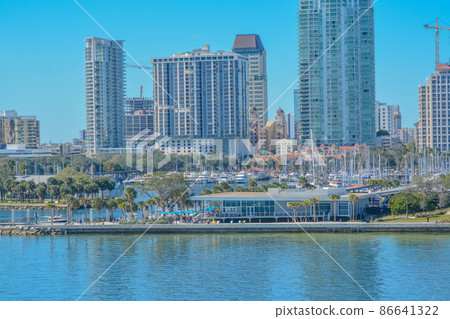 View of a Marina and Downtown St. Petersburg from the new St. Pete Pier on Tampa Bay, Florida 86641322