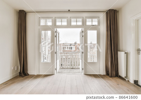 Stunning design of an empty room with a door and curtains 86641600