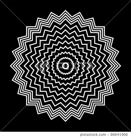 Abstract white circle zig zag lines pattern on black background. Abstract white circle zig zag lines pattern on black background. 86641906