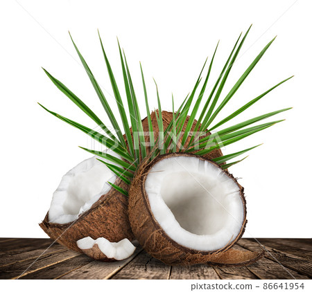 Coconut slice. Coco pieces isolated on white. Coconut slice. Coco pieces isolated on white. 86641954