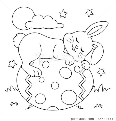 Rabbit Sleeping On Easter Egg Coloring Page 86642533
