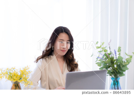 Woman teleworking at home Woman teleworking at home 86643895