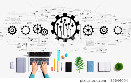 Automation concept with person using a laptop Automation concept with person using a laptop 86644094