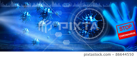 Stop corona virus background, pandemic risk concept. 3D illustration Stop corona virus background, pandemic risk concept. 3D illustration 86644550