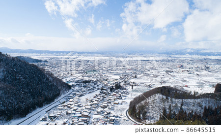 《山形縣》天童市冬季街景鳥瞰圖 86645515