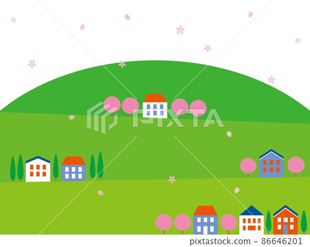 Spring landscape cherry tree - Stock Illustration [86646201] - PIXTA
