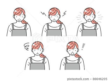 在圍裙中設置的女性面部表情 在圍裙中設置的女性面部表情 86646205
