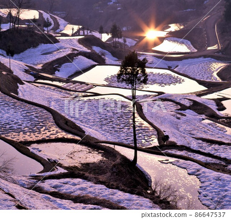 Rice terraces in early spring (Tokamachi City, Niigata Prefecture) 86647537
