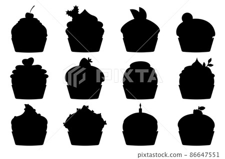 Pastries muffin black silhouette line muffin set 86647551