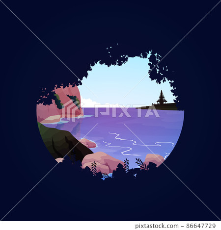 Summer Beach Nusa Penida Bali Vacation Landscape Circle View Illustration Summer Beach Nusa Penida Bali Vacation Landscape Circle View Illustration 86647729