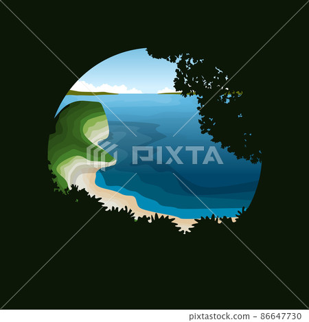 Summer Beach Nusa Penida Bali Vacation Landscape Circle View Illustration 86647730
