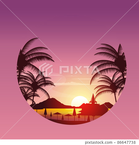 Beautiful Sunset Island Sea Green Bowl Bali Landscape Circle View Beautiful Sunset Island Sea Green Bowl Bali Landscape Circle View 86647738