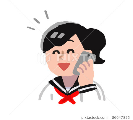 A woman in school uniform talking on a smartphone (simple) A woman in school uniform talking on a smartphone (simple) 86647835