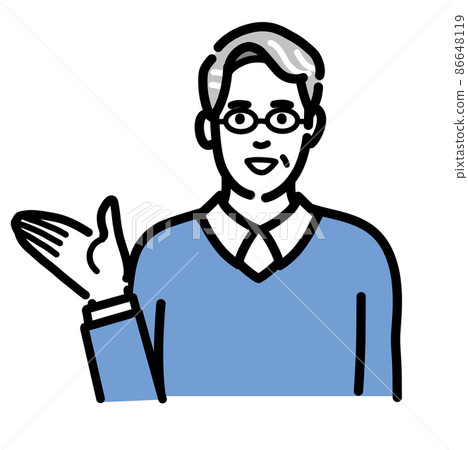 Middle-aged man with glasses explaining with a... - Stock Illustration ...