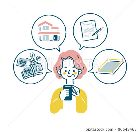 Light-colored vector illustration of a woman searching on a smartphone Light-colored vector illustration of a woman searching on a smartphone 86648465