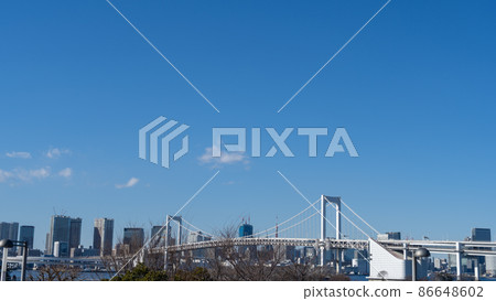 [Tokyo] Rainbow Bridge and cityscape on a sunny day 86648602