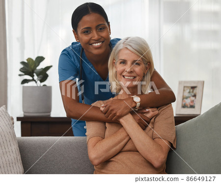 My nurse, my carer, my companion. Shot of a doctor caring for a senior woman at home. My nurse, my carer, my companion. Shot of a doctor caring for a senior woman at home. 86649127