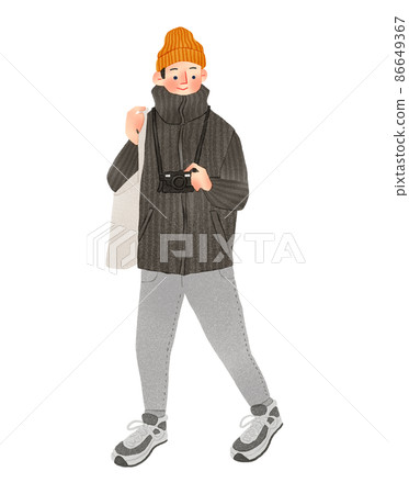 A person with a camera, a hand-drawn illustration A person with a camera, a hand-drawn illustration 86649367