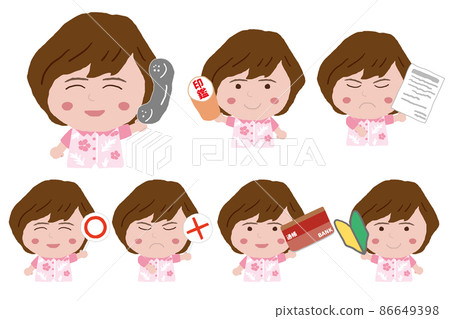 A young woman wearing Okinawan Kariyushi shirts in various poses 86649398